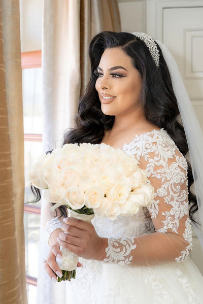 Ellee Real Bride Adorned with NATALIA Swarovski Luxurious Bridal Headpiece