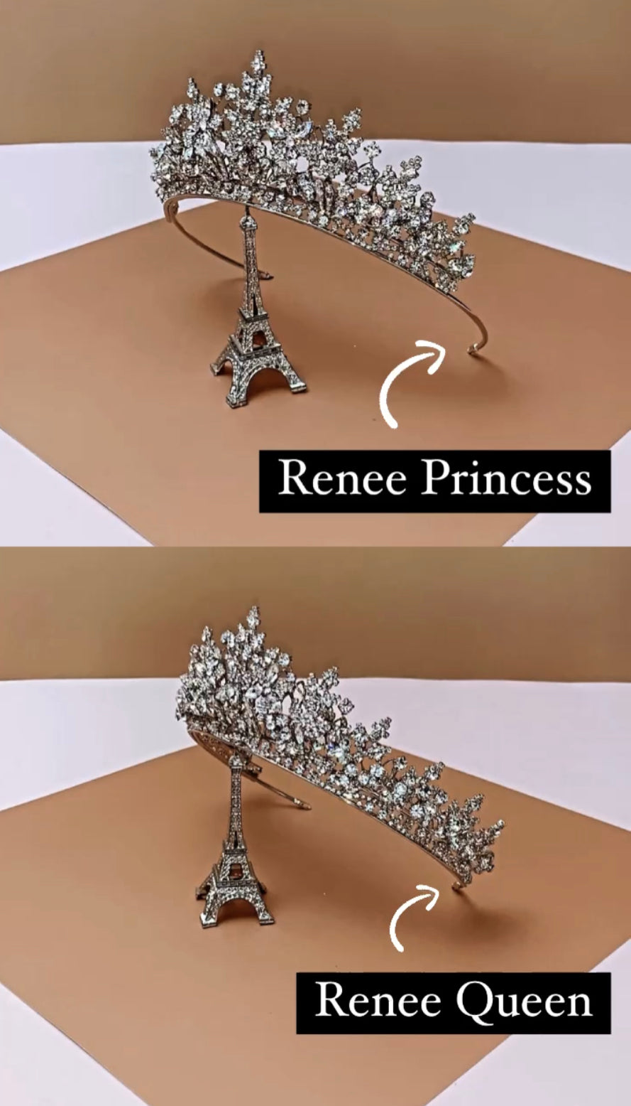 Ellee Real Bride Adorned with RENEE Queen Swarovski Luxurious Bridal Tiara - Stunning 3-D Wedding Tiara