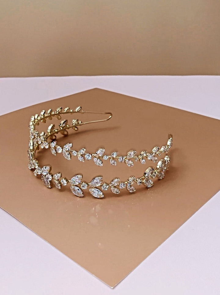 Ellee Real Bride Adorned with LAUREL Wedding Headband, Headpiece with Swarovski