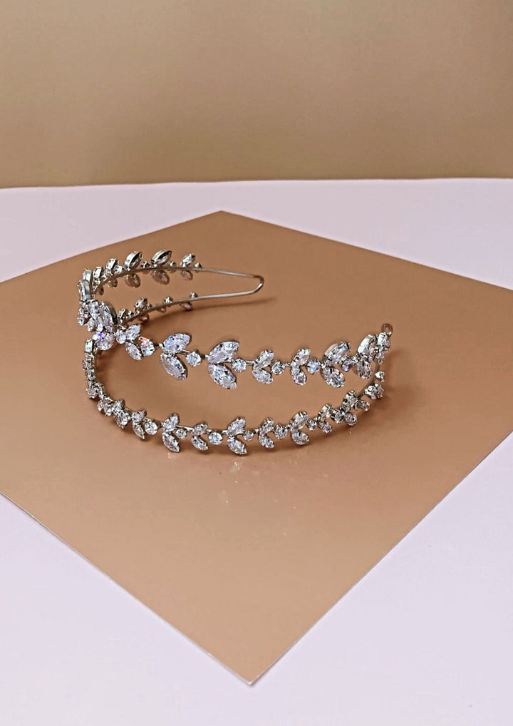 Ellee Real Bride Adorned with LAUREL Wedding Headband, Headpiece with Swarovski