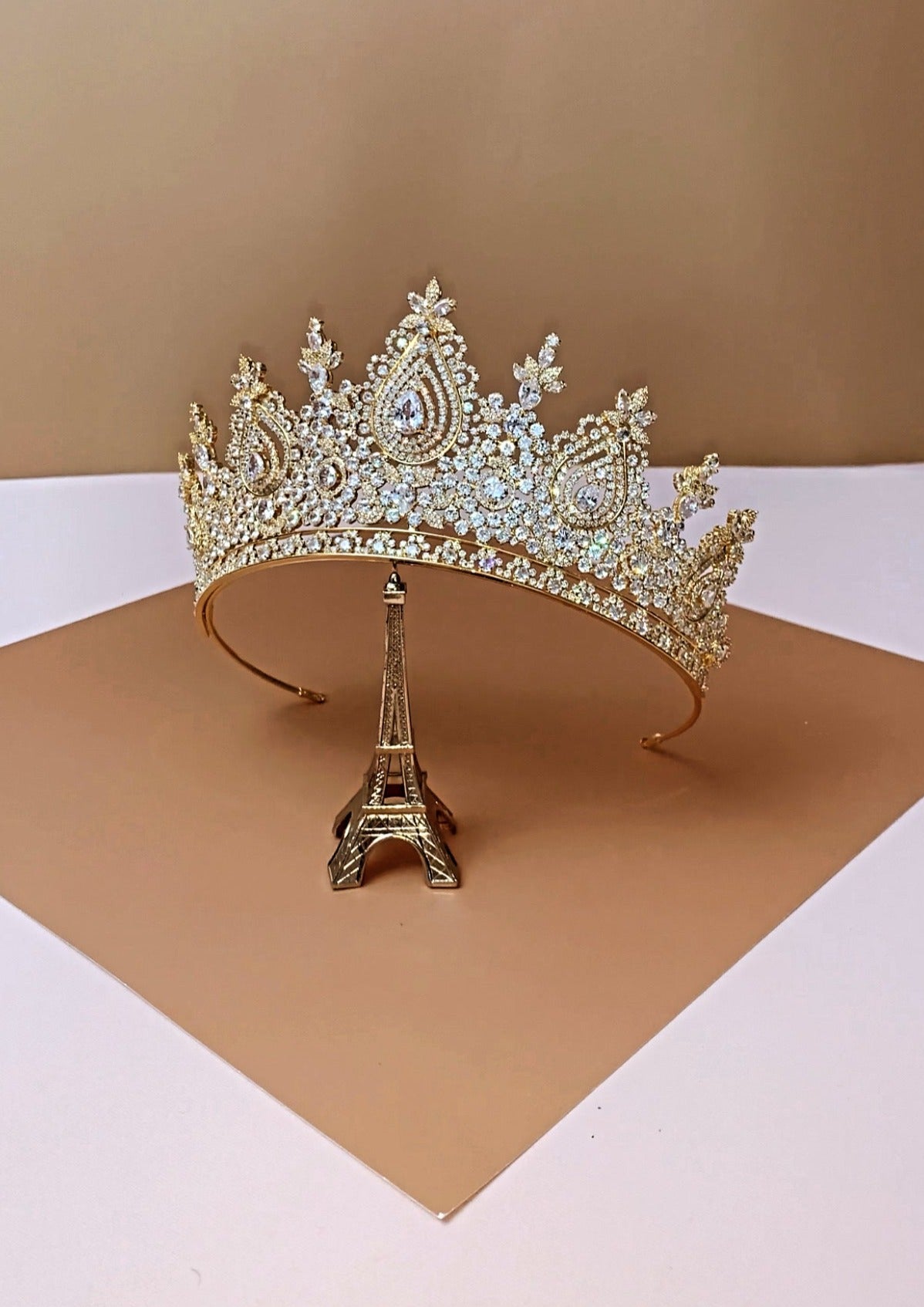 Ellee Real Bride Adorned with BRIGITTE Luxurious Swarovski Wedding Crown with Micro Cubic Zirconia