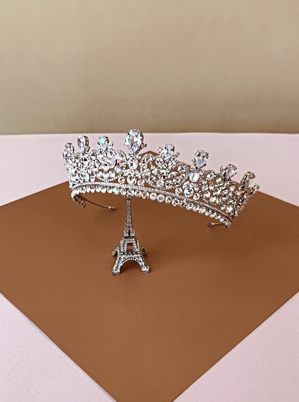 Ellee Real Bride Adorned with CARINA Swarovski & Pearls Wedding Crown, Princess Tiara