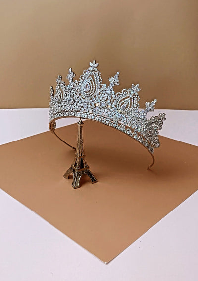 Ellee Real Bride Adorned with BRIGITTE Luxurious Swarovski Wedding Crown with Micro Cubic Zirconia