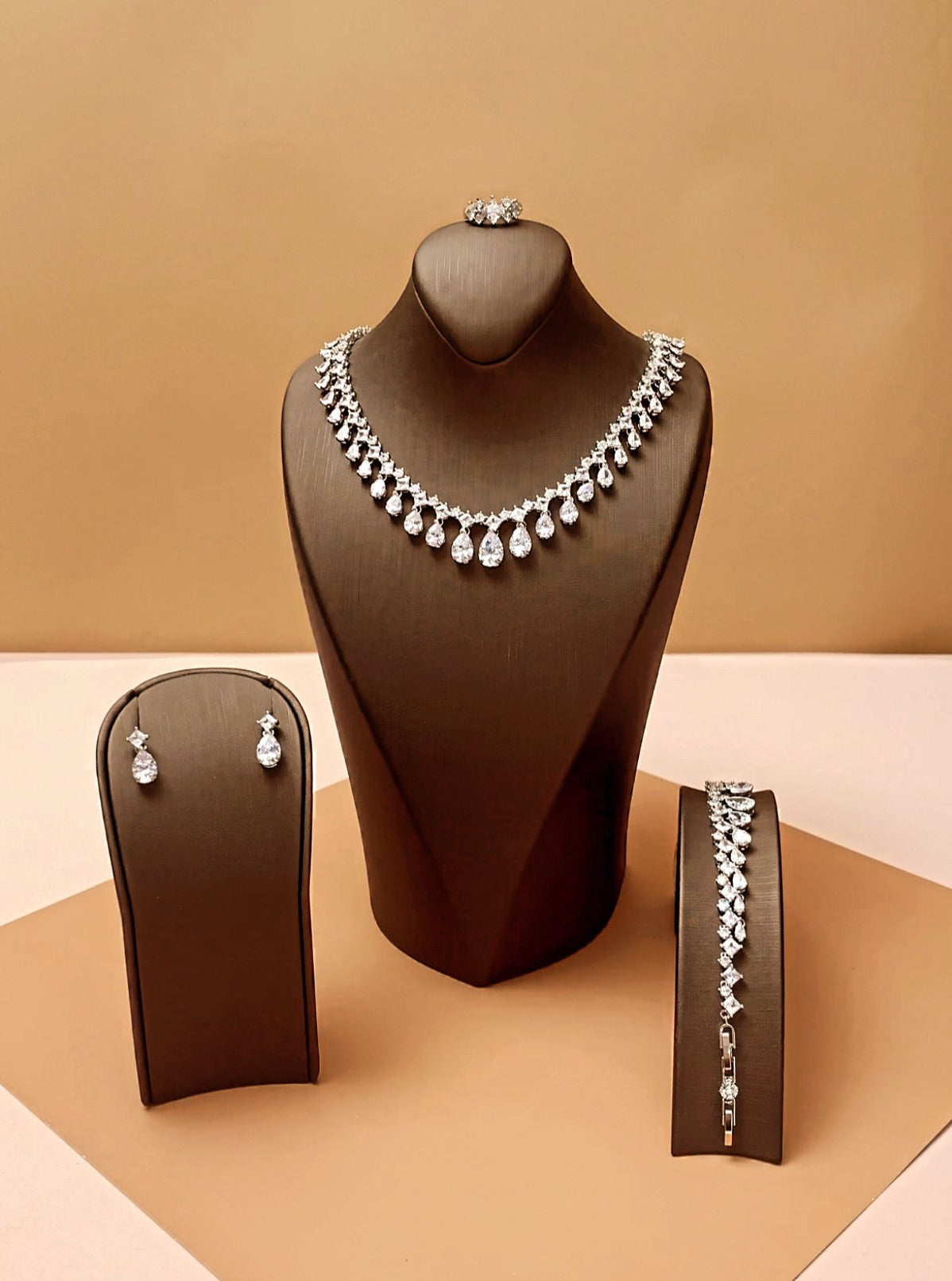 CASANDRA Jewelry Set with Necklace, Bracelet, Tear Drop Earrings and Ring - SAMPLE SALE