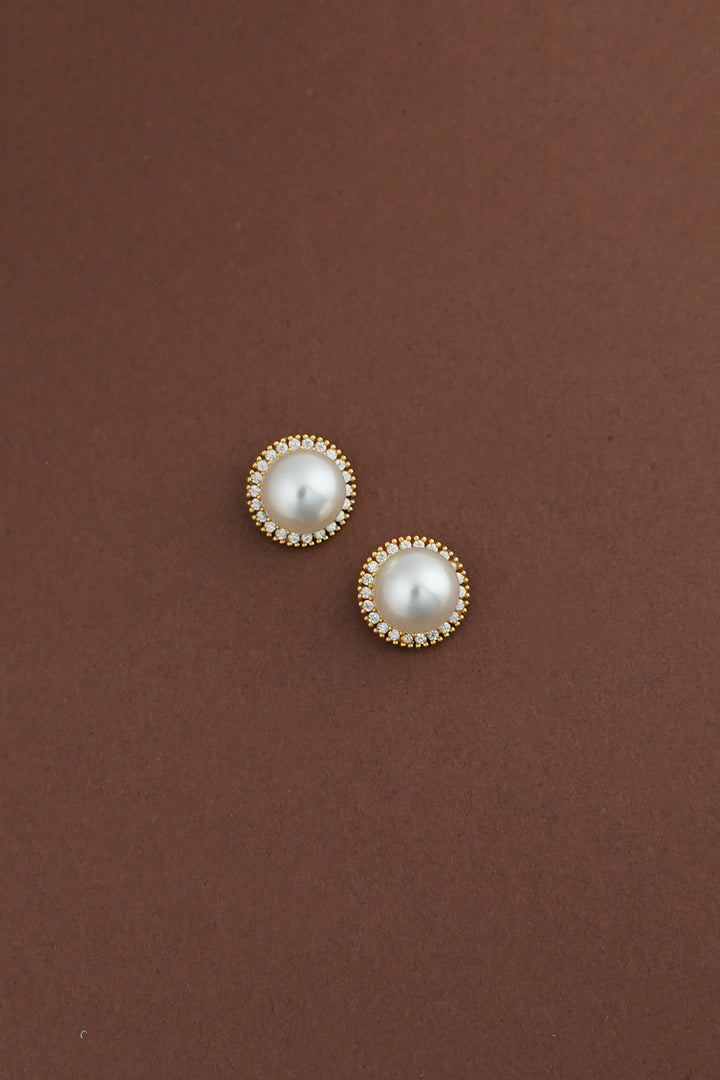 LARA Large Simulated Diamond and Pearl Halo Stud Earrings