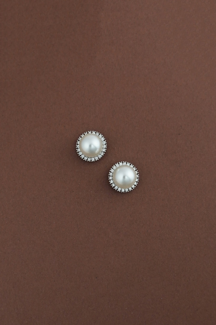 LARA Large Simulated Diamond and Pearl Halo Stud Earrings