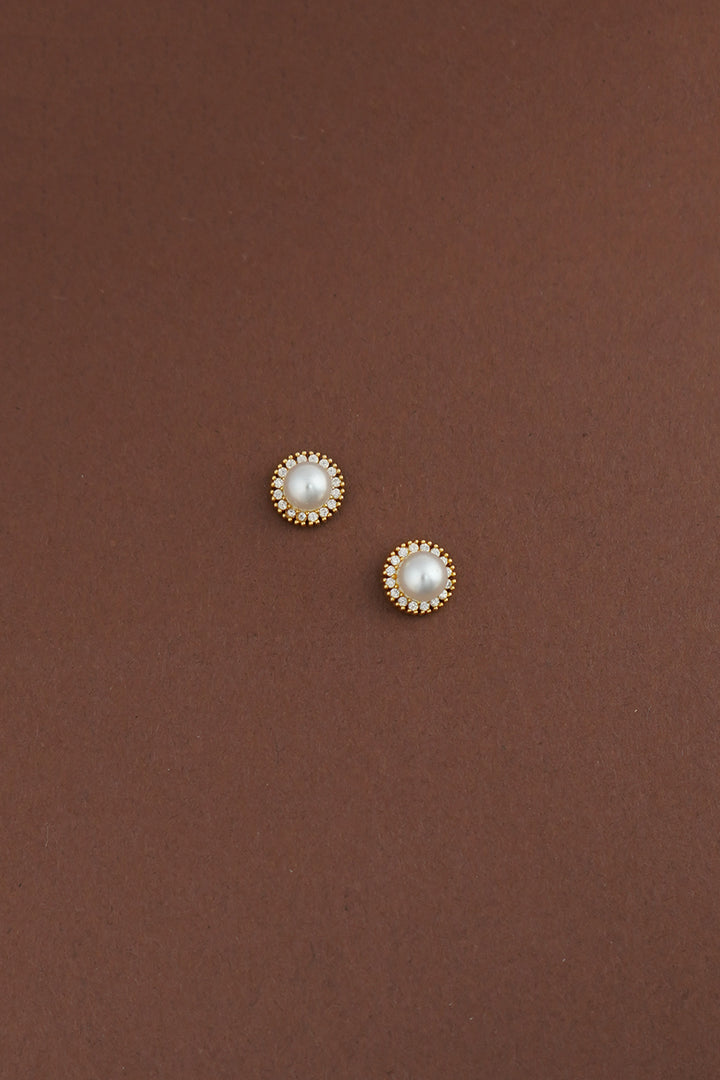 LARA Mini Simulated Diamond and Pearl Halo Stud Earrings