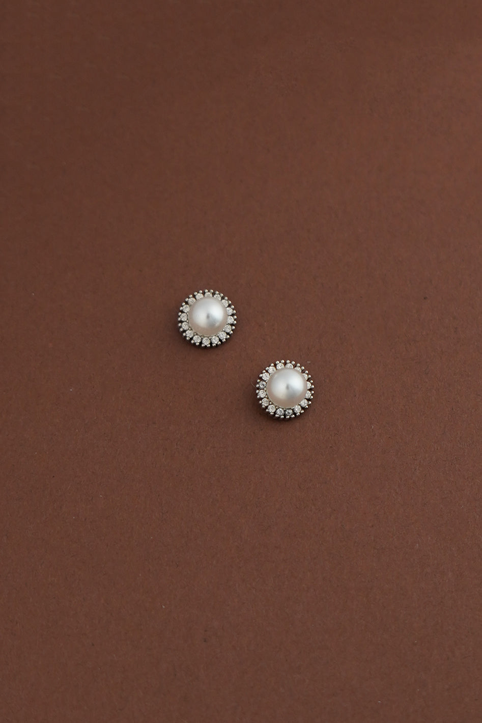 LARA Mini Simulated Diamond and Pearl Halo Stud Earrings