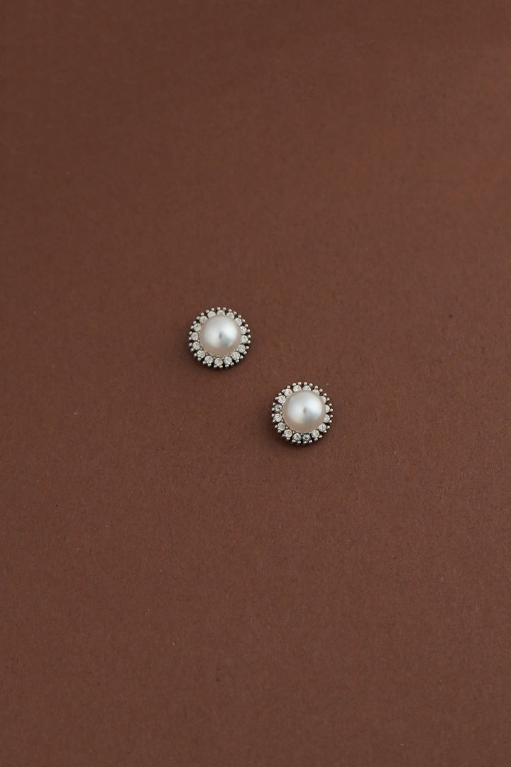 LARA Mini Simulated Diamond and Pearl Halo Stud Earrings