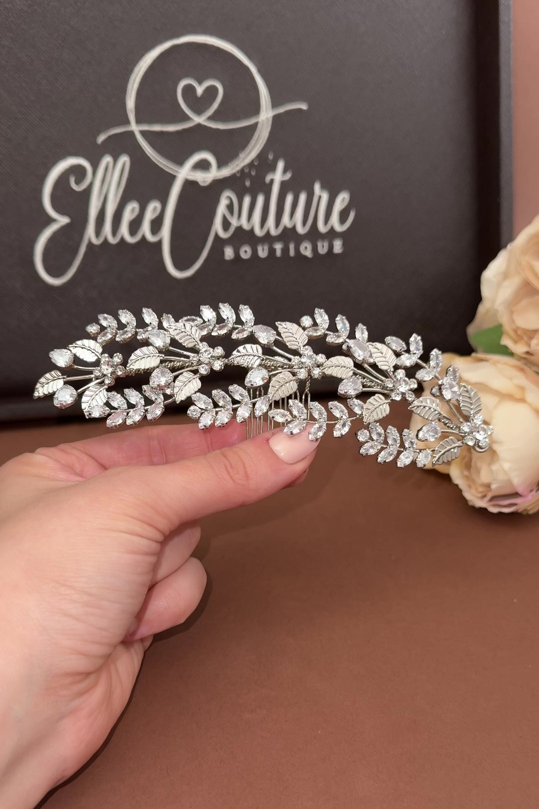 Ellee Real Bride Adorned with RAIN Wedding Headpiece, Swarovski Hair Comb - Side Piece