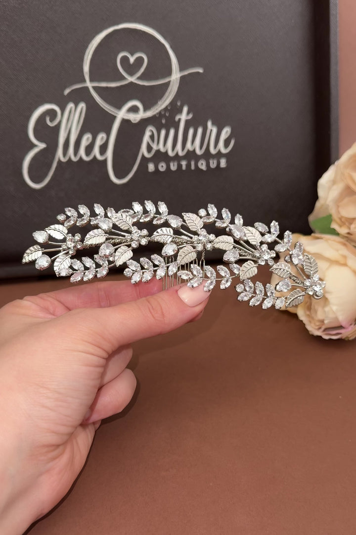 Ellee Real Bride Adorned with RAIN Wedding Headpiece, Swarovski Hair Comb - Side Piece