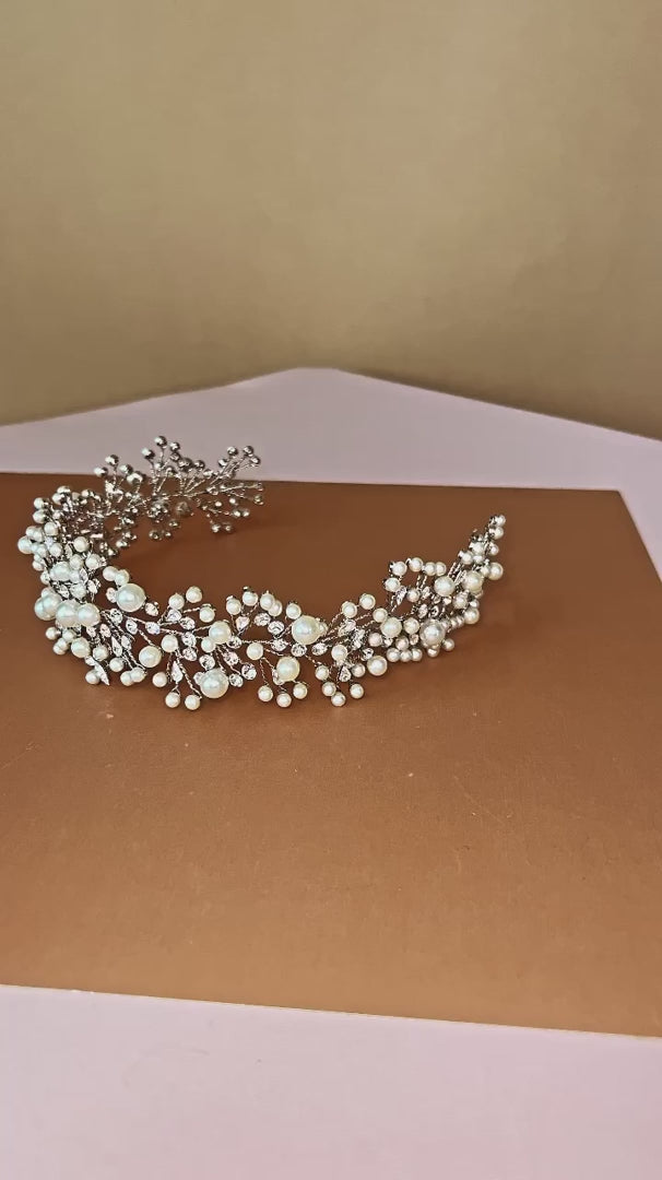 Ellee Bride Adorned with MARIT-PEARLS Swarovski Headpiece
