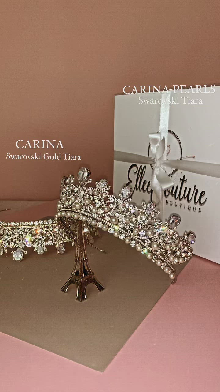 CARINA Swarovski & Pearls Wedding Crown, Princess Tiara