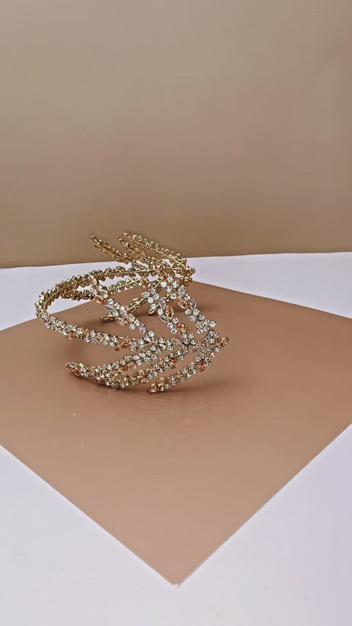 NATASHA Bridal Headband Gold with Gold Swarovski Crystals