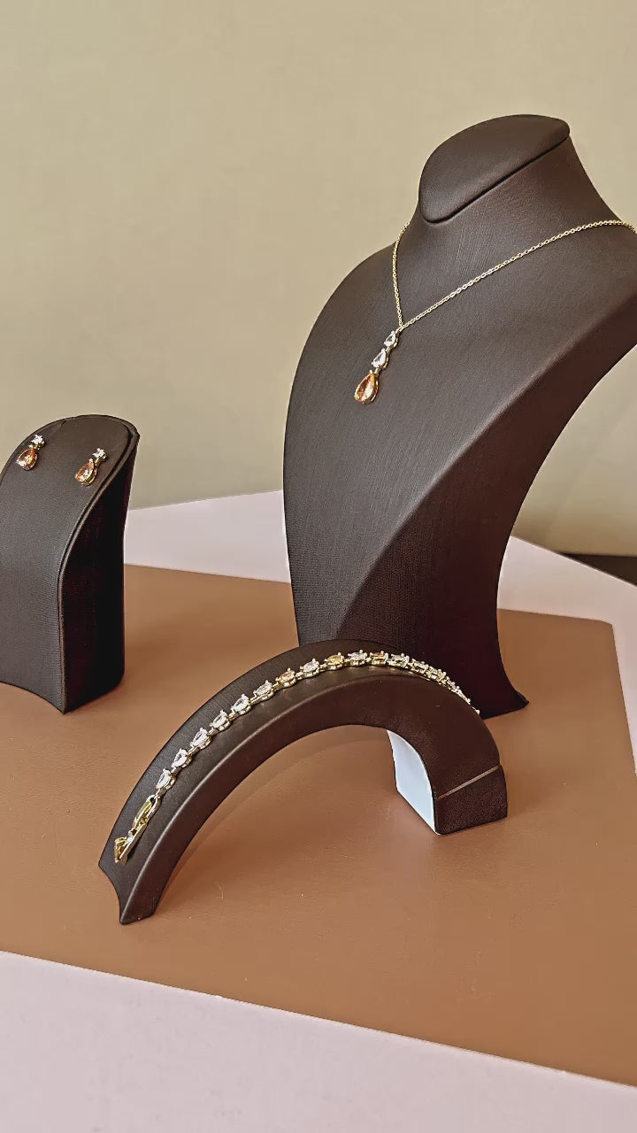 DALA-Gold Crystal Swarovski Jewelry Set with Necklace, Bracelet, Drop Earrings