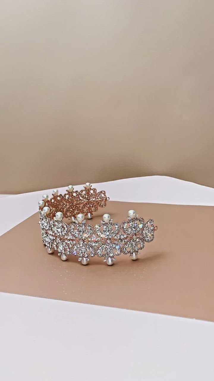 SAVANAH Swarovski Bridal Headband & Pearls Headpiece