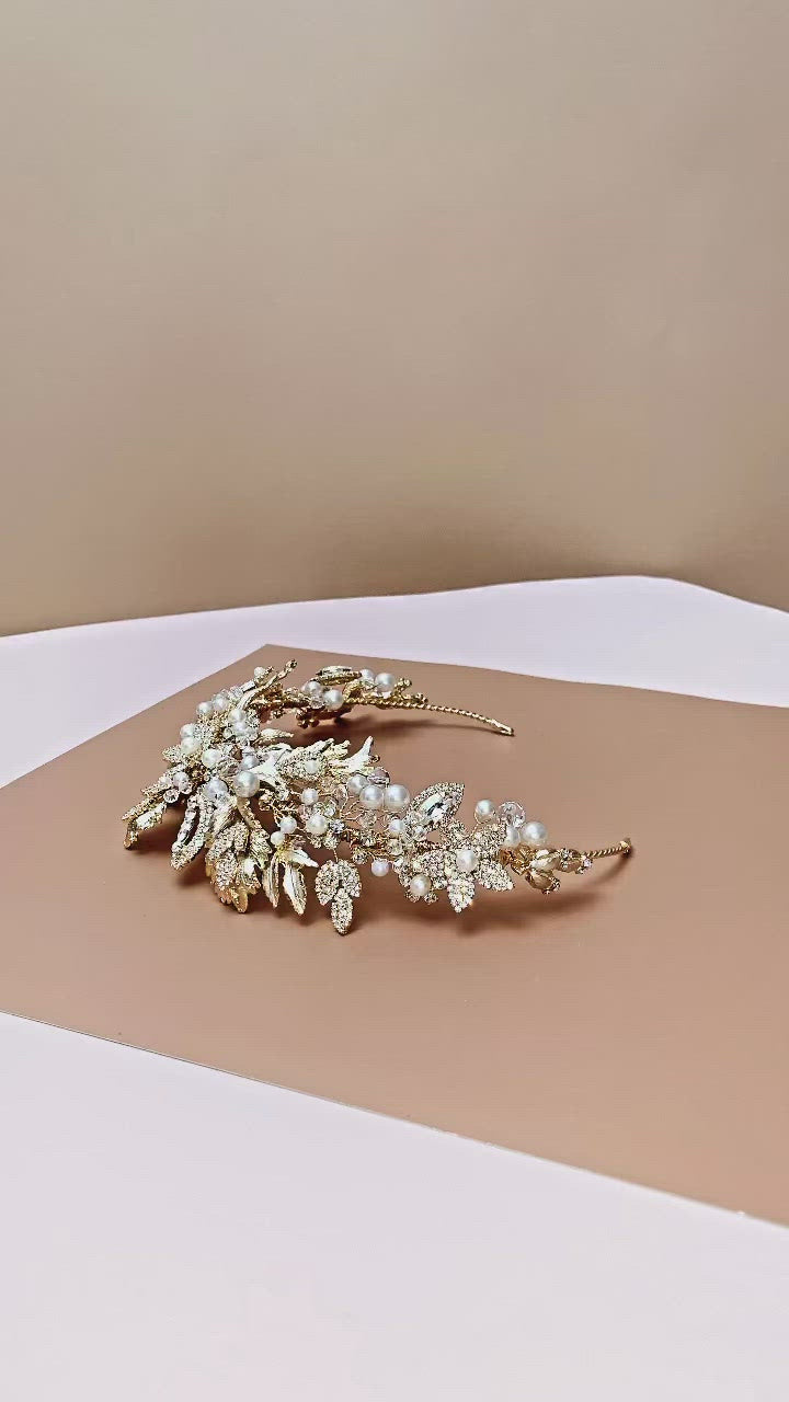 FLEURINE-PEARLS Swarovski Wedding Headpiece with Pearls