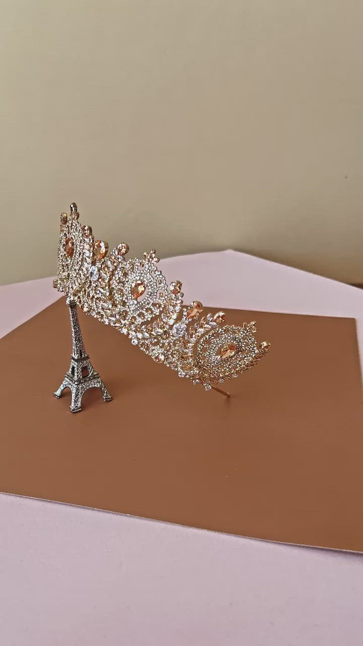 ANGELIKA Gold with Gold Crystals Bridal Crown with Swarovski Crystals