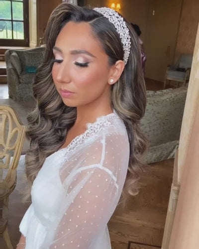Ellee Real Bride Adorned with NATALIA Swarovski Luxurious Bridal Headpiece