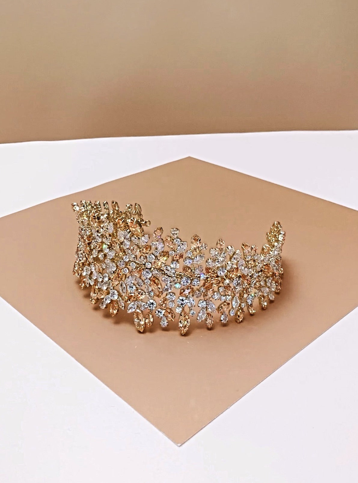 BELLE Gold with Gold Crystals Bridal Headband, Swarovski Bridal Headpiece