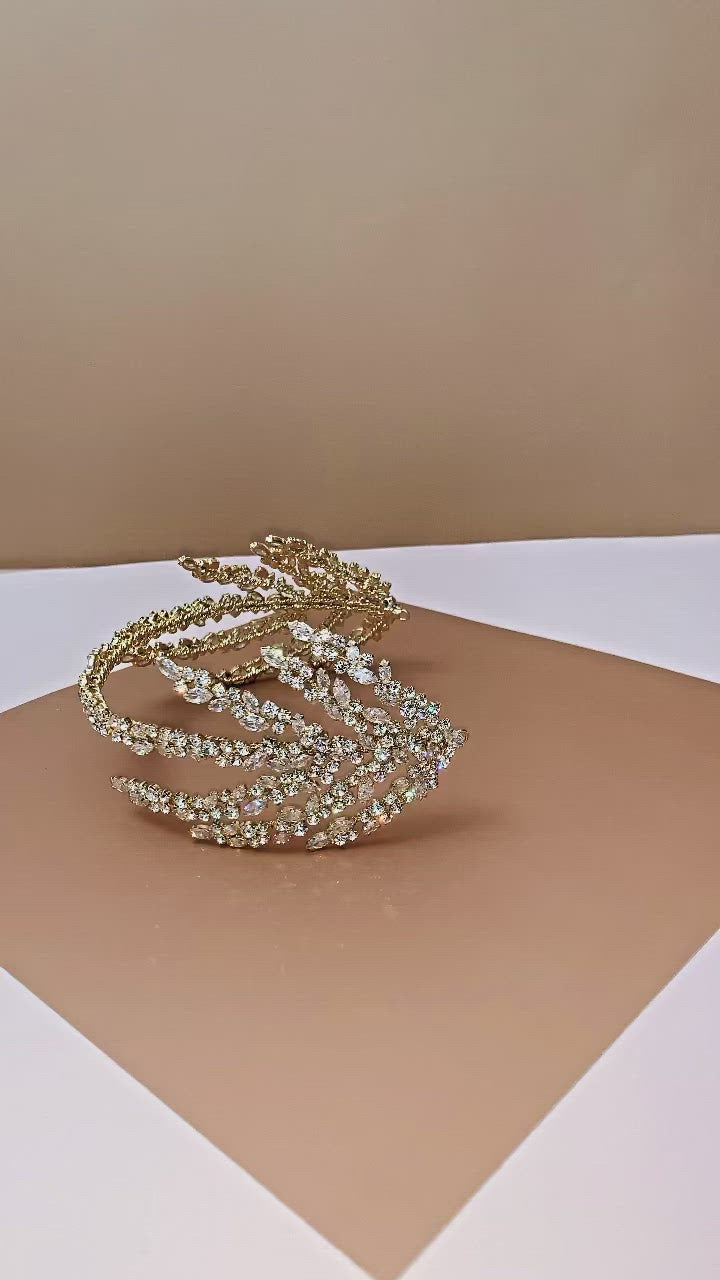 NATASHA Bridal Headband Gold with Gold Swarovski Crystals