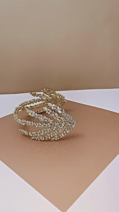 NATASHA Bridal Headband Gold with Gold Swarovski Crystals