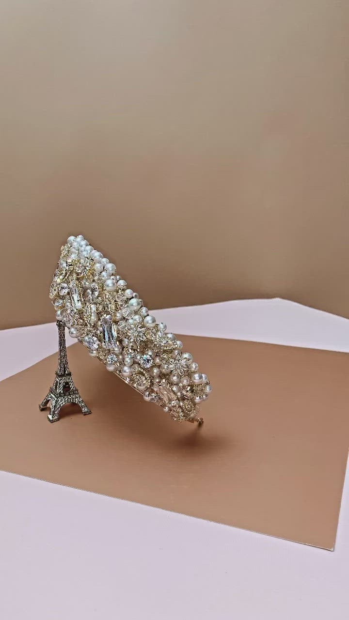 Ellee Real Bride Adorned with ROYAL DAPHNE Wedding Crown with 3D Swarovski Crystals & Pearls.