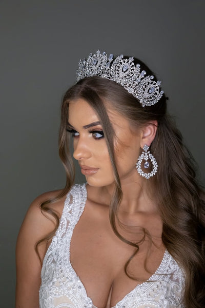 Ellee Real Bride Adorned with ANGELIKA Bridal Crown with Swarovski Stunning Crystals