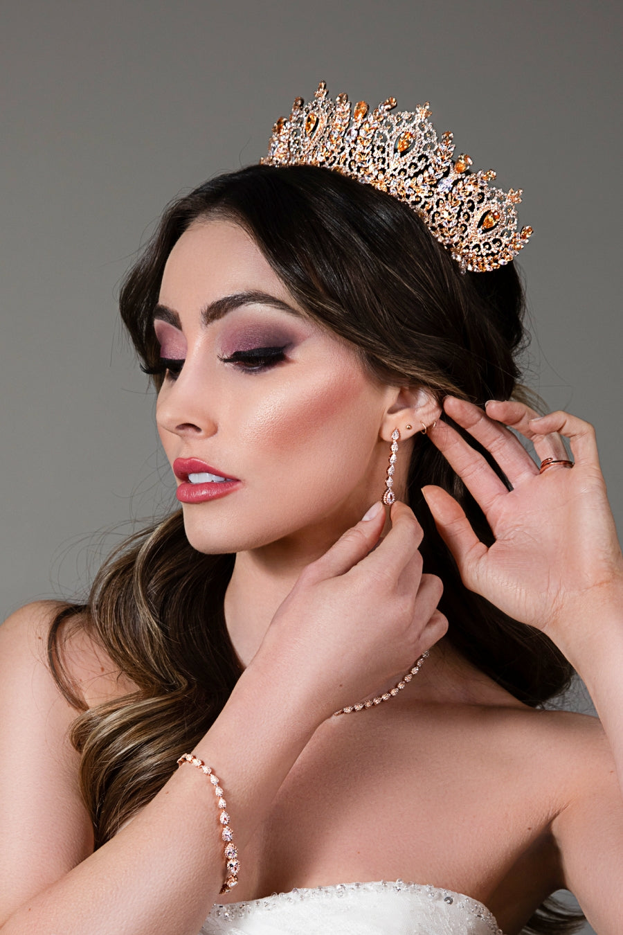 ANGELIKA Rose Gold with Rose Gold Crystals Bridal Crown & Swarovski Crystals