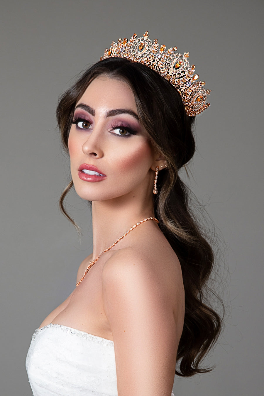 ANGELIKA Rose Gold with Rose Gold Crystals Bridal Crown & Swarovski Crystals