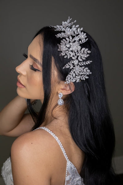 Ellee Real Bride Adorned with AURELIA Swarovski Bridal Headpiece, Wedding Headband