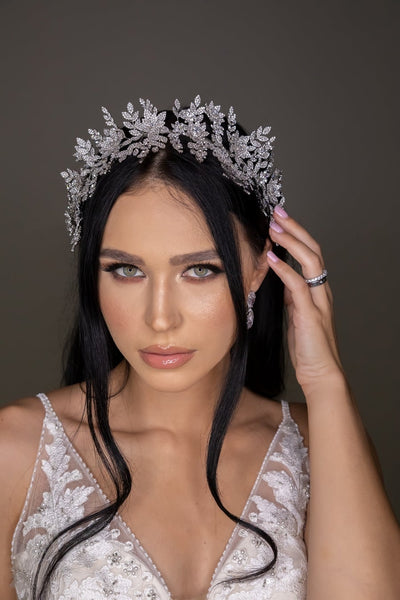 Ellee Real Bride Adorned with AURELIA Swarovski Bridal Headpiece, Wedding Headband