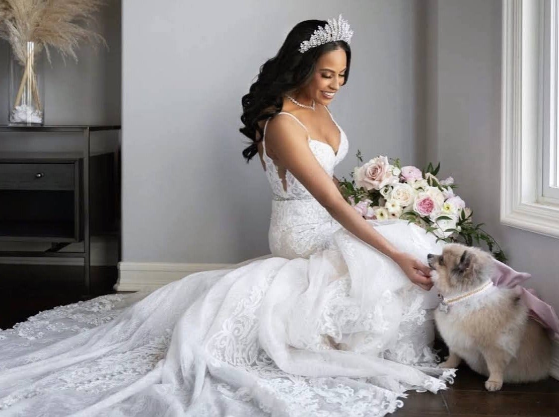 Ellee Real Bride Adorned with ALEXIA Leaf Swarovski 3-D Luxurious Bridal Tiara