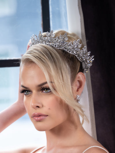 AMAL Luxurious 3-D Bridal Full Crown, Stunning Royal Wedding Crown