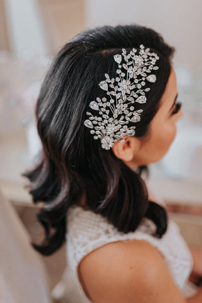 Ellee Real Bride Adorned with AMOUR Swarovski Stunning Side Piece, Wedding Headpiece