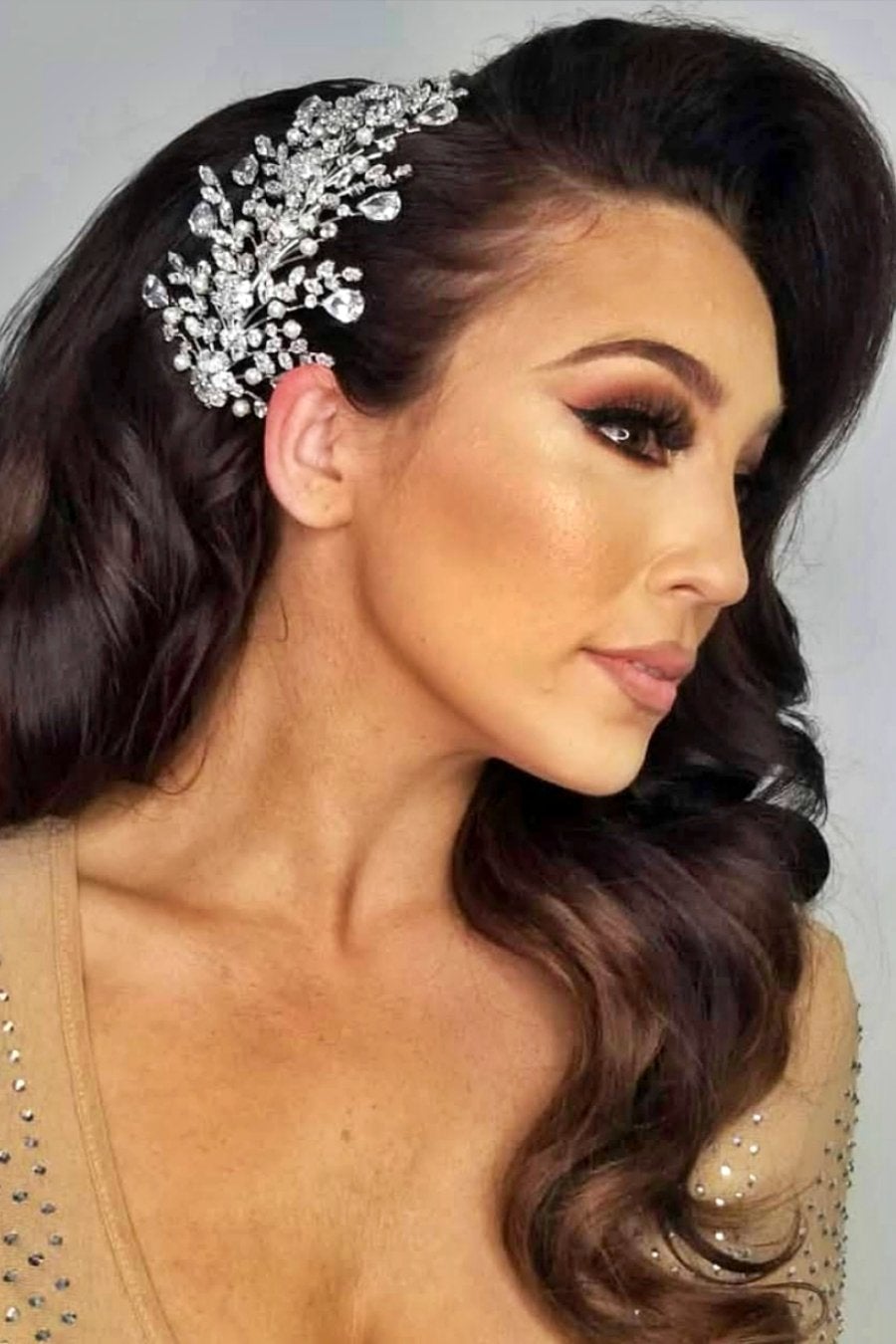 Ellee Real Bride Adorned with AMOUR Swarovski Stunning Side Piece, Wedding Headpiece