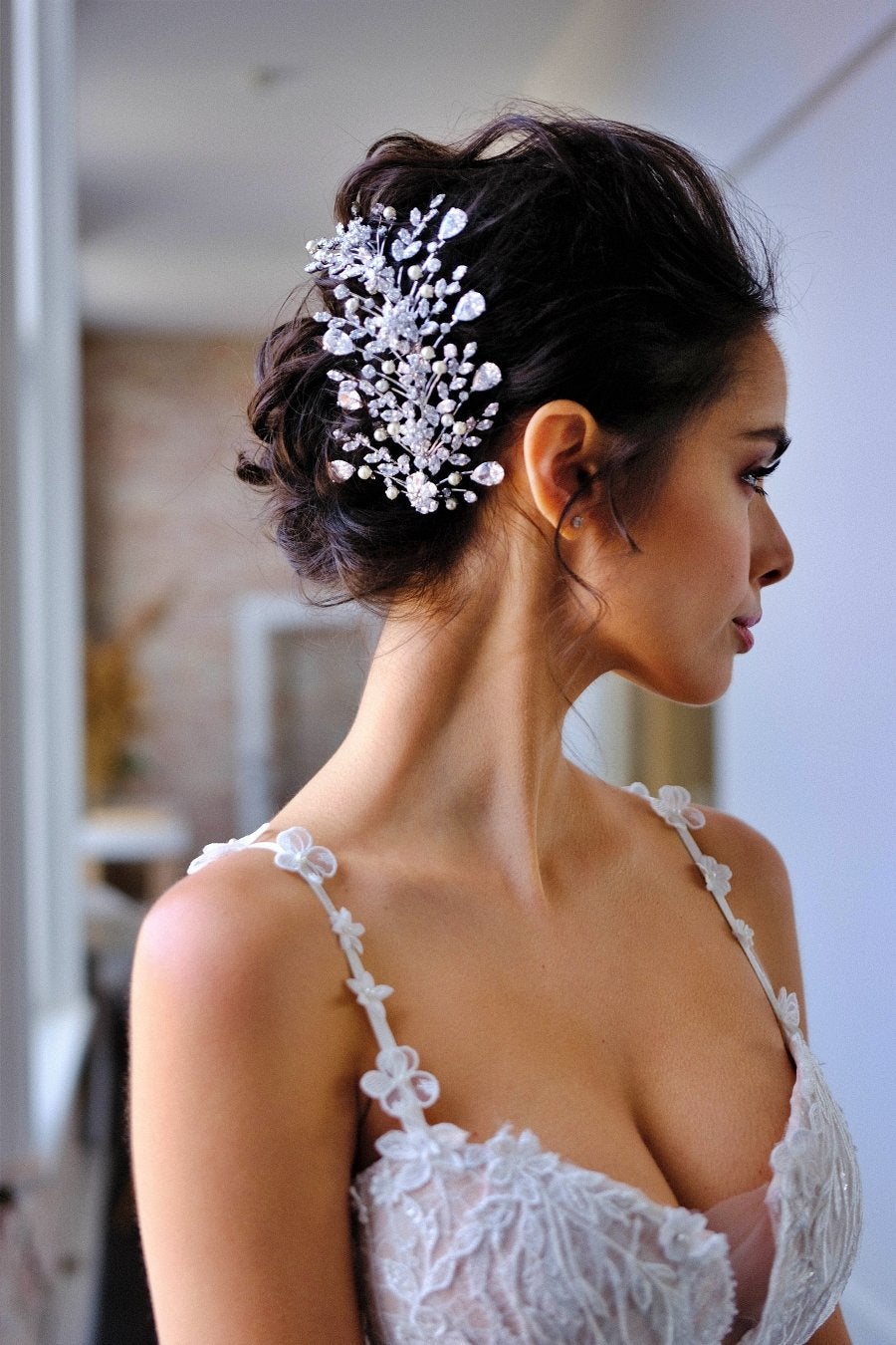 Ellee Real Bride Adorned with AMOUR Swarovski Stunning Side Piece, Wedding Headpiece