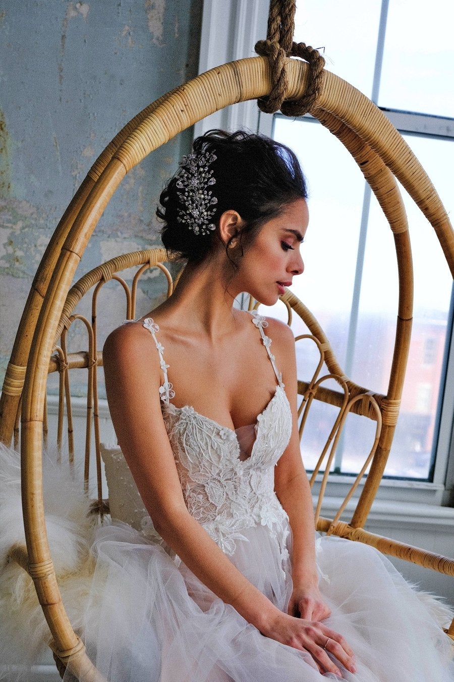 Ellee Real Bride Adorned with AMOUR Swarovski Stunning Side Piece, Wedding Headpiece