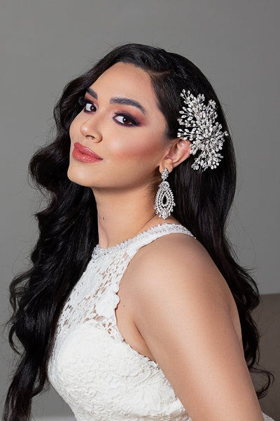 Ellee Real Bride Adorned with LUSSO Swarovski Hair Comb, Wedding Headpiece - Side Piece