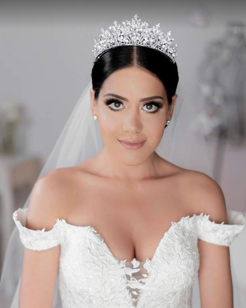 Ellee Real Bride Adorned with RENEE Princess Swarovski Wedding Tiara