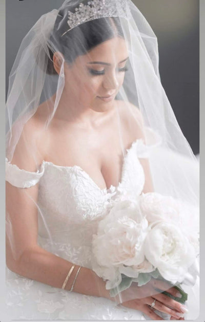 Ellee Real Bride Adorned with RENEE Queen Swarovski Luxurious Bridal Tiara - Stunning 3-D Wedding Tiara