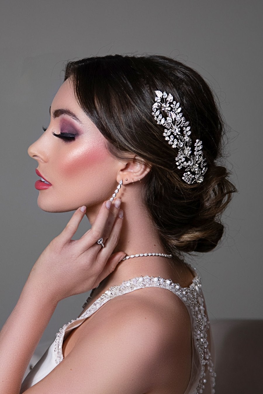 Ellee Real Bride Adorned with RAIN Wedding Headpiece, Swarovski Hair Comb - Side Piece