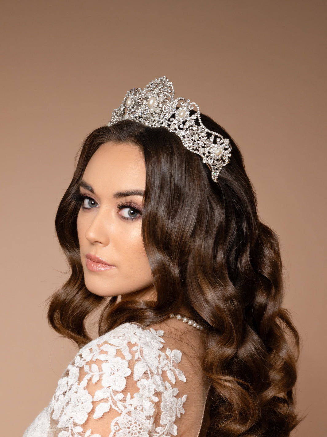 SPENCER ROYAL-PEARLS Swarovski Bridal Crown, Glorious and Stunning Wedding Crown