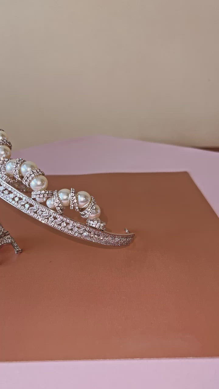 ADELAIDE-Pearls Crystal Tiara (Made To Order)