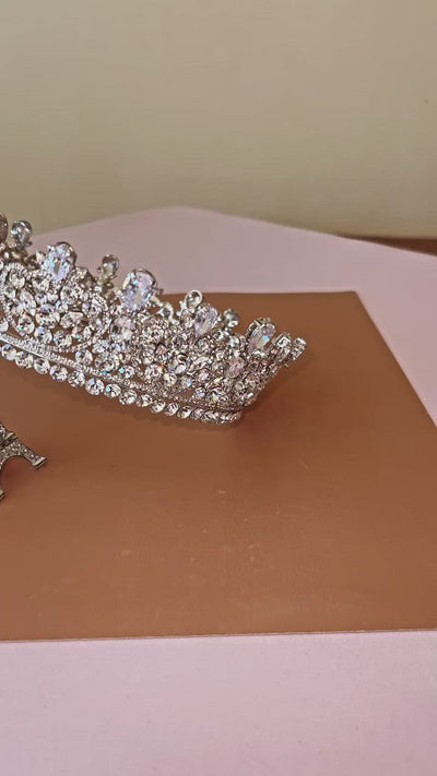CARINA Full Crown Swarovski & Pearls, Bridal Crown