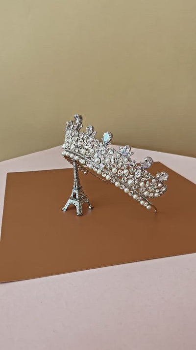 CARINA Swarovski & Pearls Wedding Crown, Princess Tiara