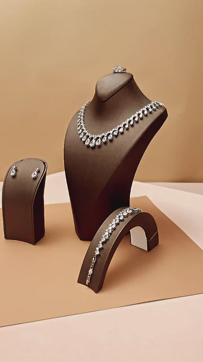 CASANDRA Jewelry Set with Necklace, Bracelet, Tear Drop Earrings and Ring