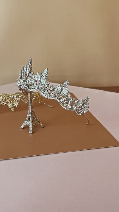 AMAL Luxurious 3-D Bridal Crown, Stunning Royal Wedding Crown