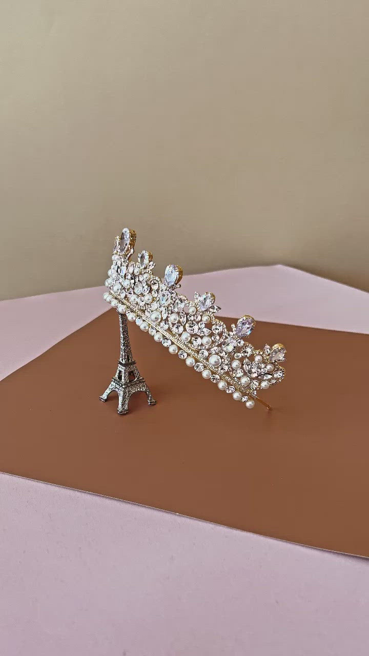 CARINA Swarovski & Pearls Wedding Crown, Princess Tiara