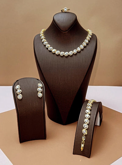 GLAM LUXE Jewelry Set with Necklace, Bracelet, Drop Earrings, and Ring
